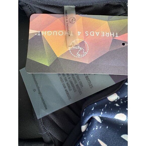 Threads 4 Thought L Navy/Teal Dots Bra Shelf Racerback Double Strap Active Tank - Picture 6 of 6